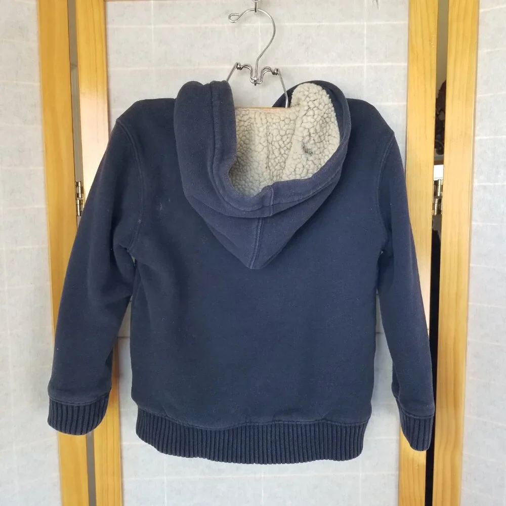 Baby GAP Sweatshirt Sherpa-Lined Logo Zip Hoodie in Navy Blue Size 5 Toddler Y2K